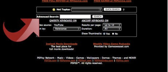 Access Search Page to watch YouTube on PSP