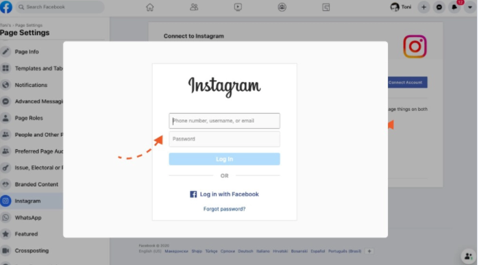 Step to connect facebook page to instagram 