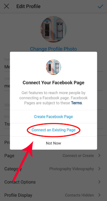 Select Option of Connect to Existing page